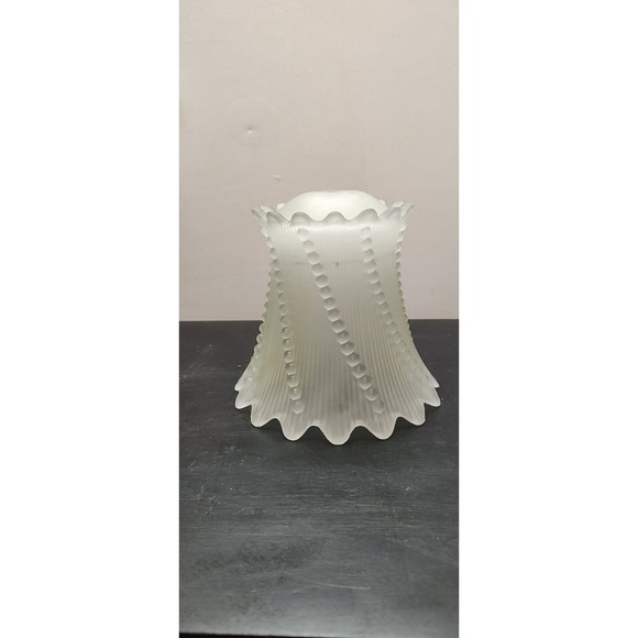 Vintage 6.25"  Frosted Glass Boudoir Lamp Shade Scallop Edge Swirl Dot - Picture 4 of 12